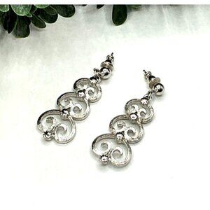 Silver Tone Dangling Filigree Earrings Accents by Monet